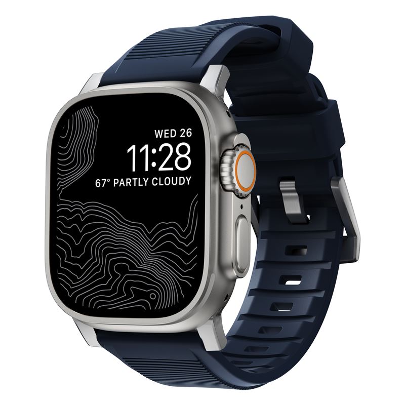Curea rezistenta la apa NOMAD Rugged Strap compatibila cu Apple Watch 4/5/6/7/8/9/SE/Ultra1/2 42/44/45/49mm Atlantic Blue/Silver